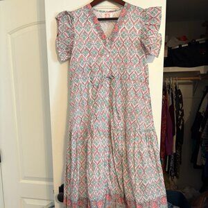 Victoria Dunn Magnolia Flutter Dress 100% Cotton Tiered Lined Nap Dress Boho XS